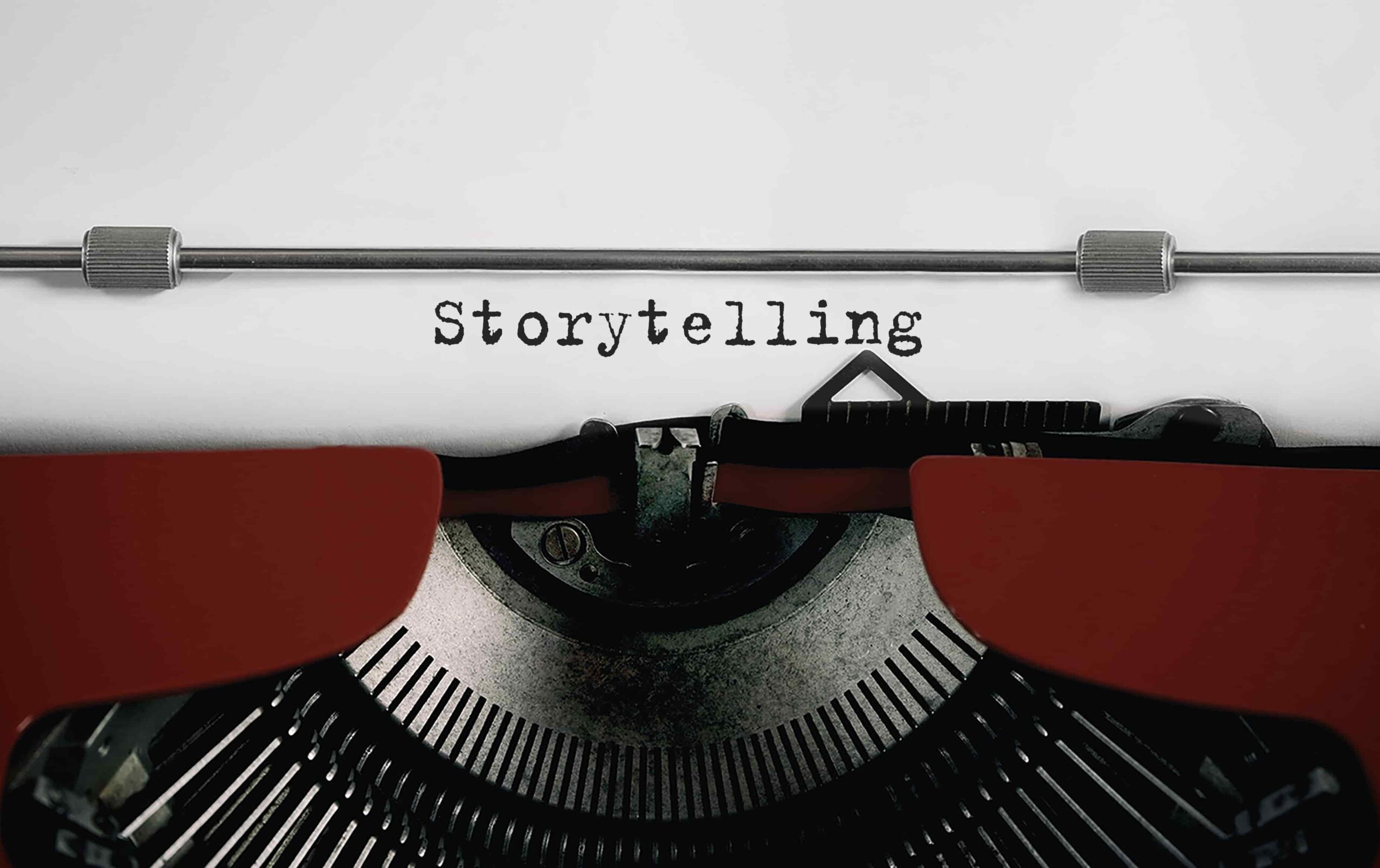 imagem de uma maquina de escreve escrito storytelling
