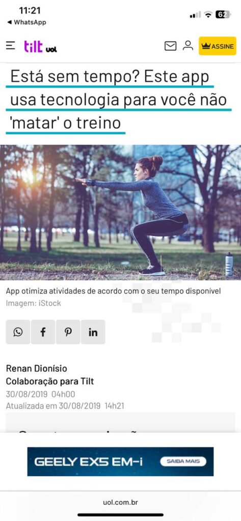 Freeletics no UOL Tilt